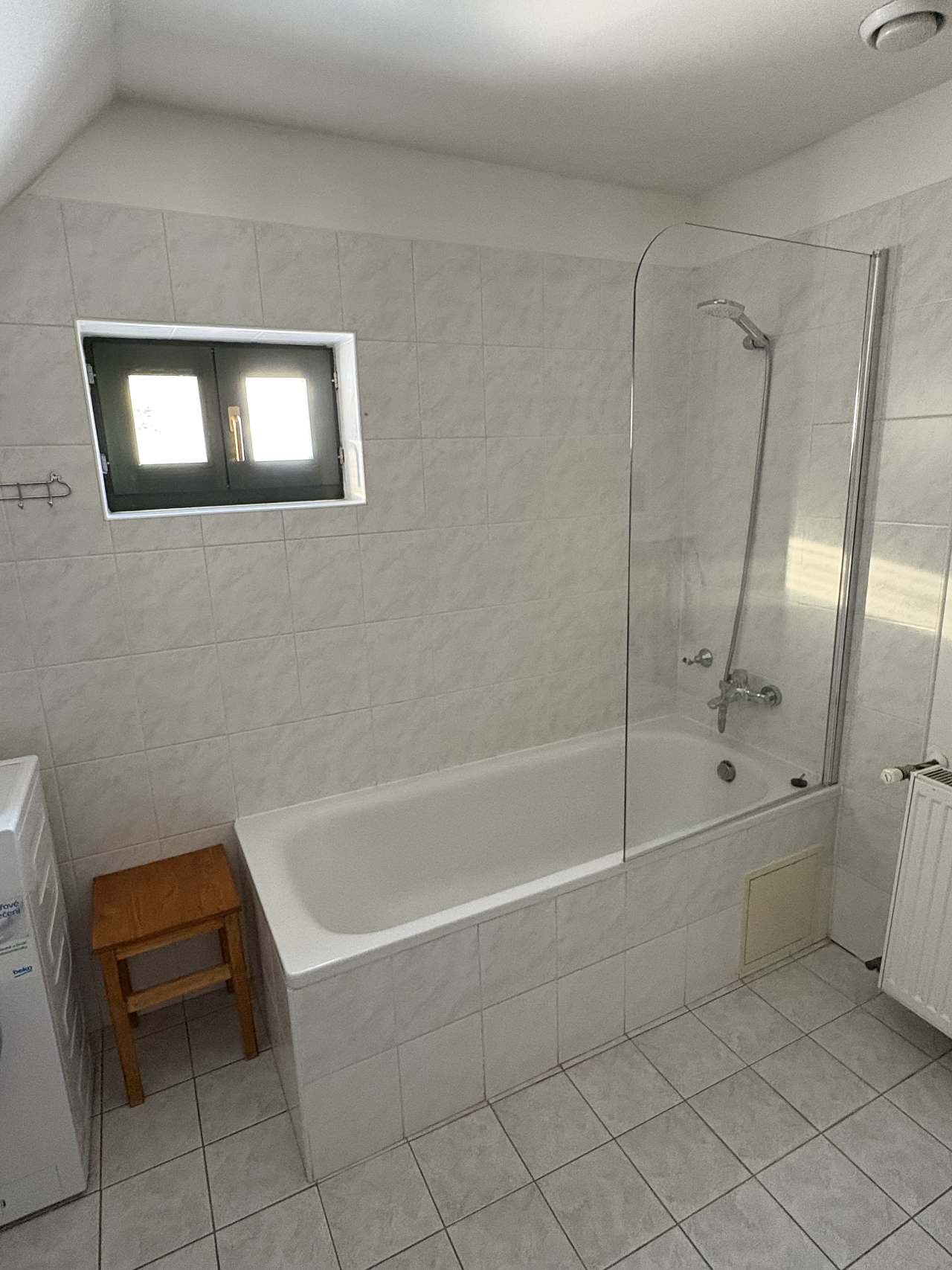 Badkamer met ligbad en douchewand